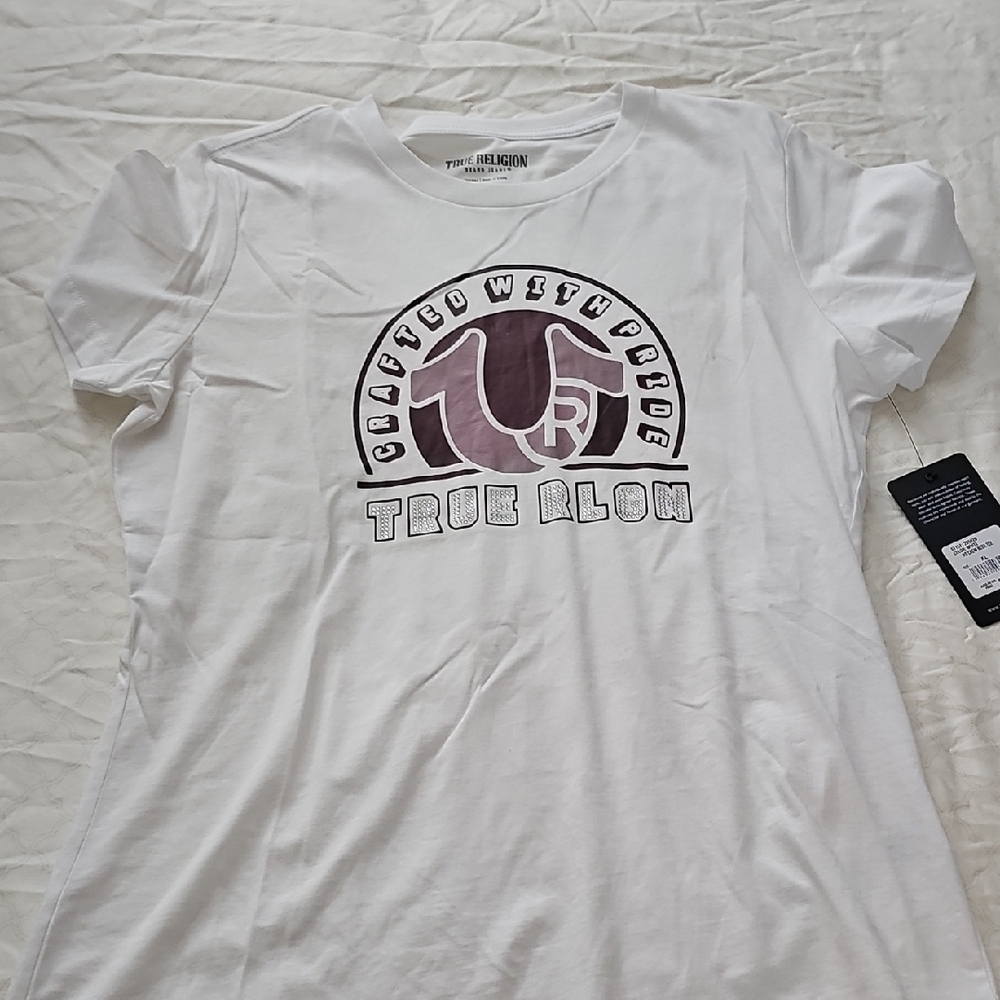 True Religion White and Purple Graphic Tee